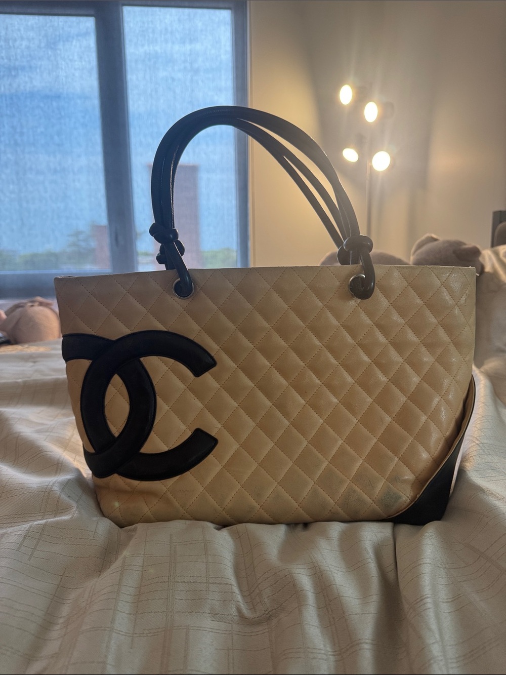 CHANEL REPOSHED Pink Quilted Tote with Black Handles and CC Logo